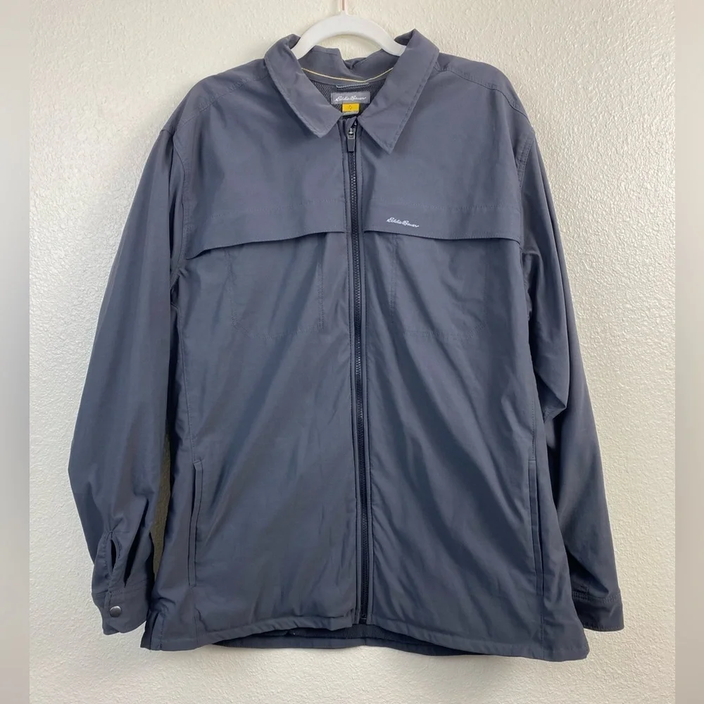 Eddie Bauer Travex Gray Nylon Spandex Outdoor hiking Fleece Lined Jacket Mens XL